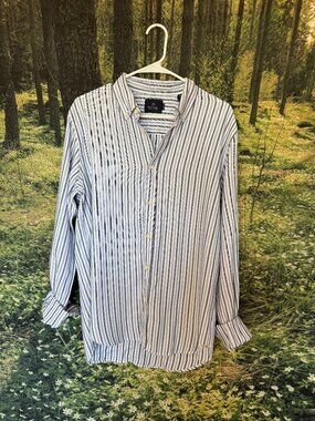Scotch & Soda Blue & White Striped Button‐Down Shirt — Relaxed Tailored Fit